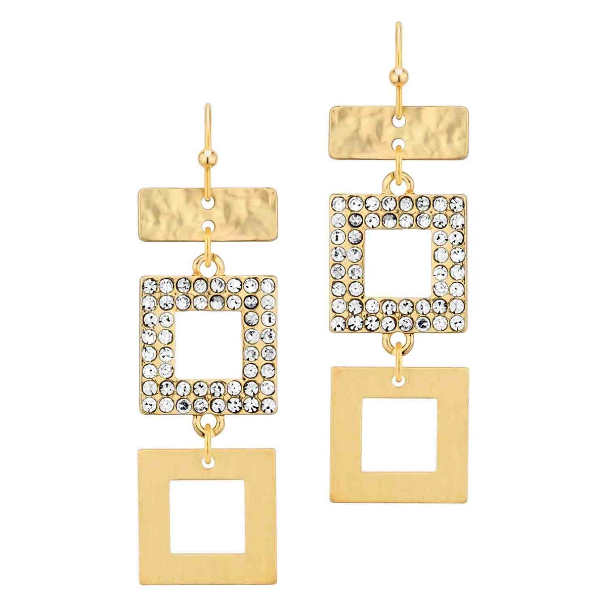 Gold Rhinestone Square Earrings