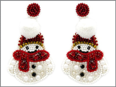 Seed Bead Snow Man Earrings