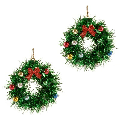 Green Tinsel Wreath Earrings