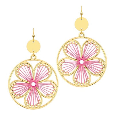 Gold Open Circle with Threaded Flower Earring