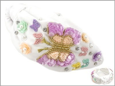 White Headband with Pastel and Sequin Butterflies
