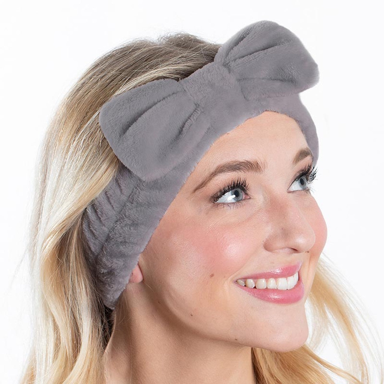 Plush Bow Headband - Gray