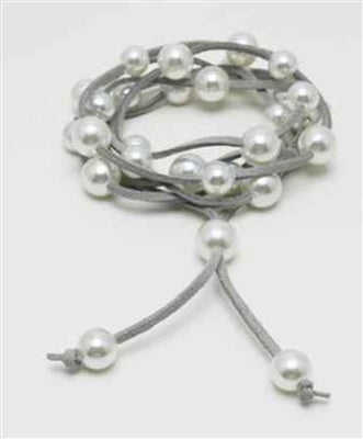 Grey Leather and Pearl Bracelet/Necklace