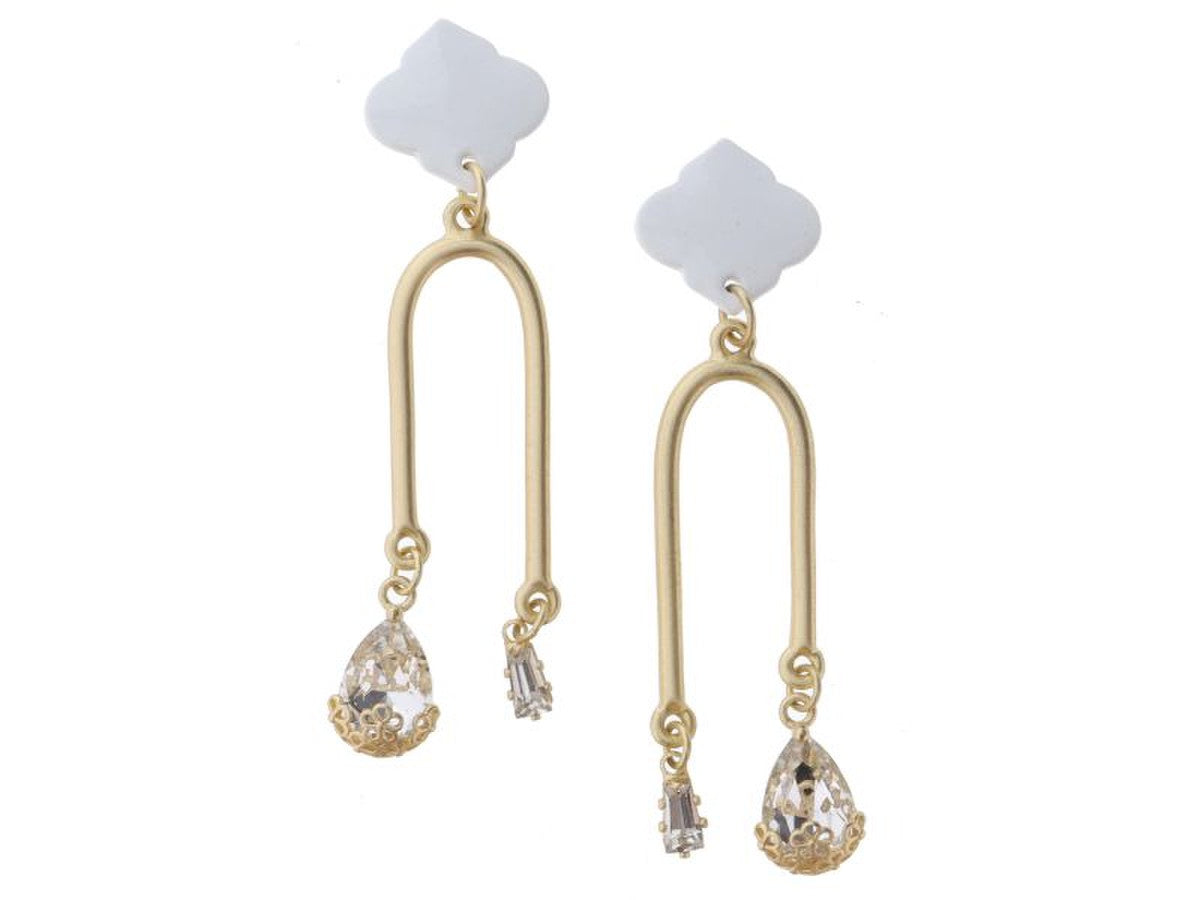 White & Gold Crystal Arch Earrings