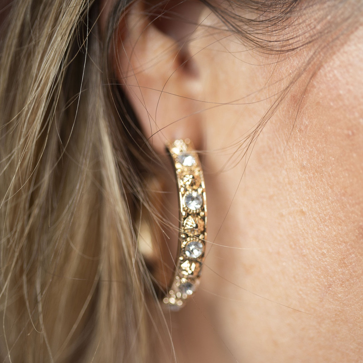 Stud and Crystal Gold Hoops