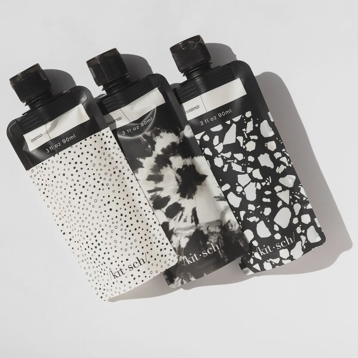 Refillable Travel Pouches 3PC Set - Black & Ivory