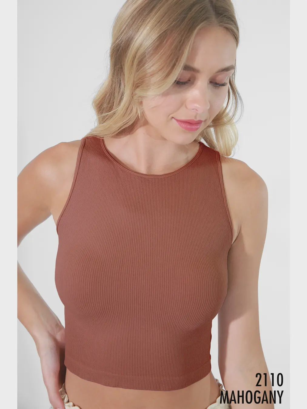 Ribbed Crop Top - One Size - Mahogany