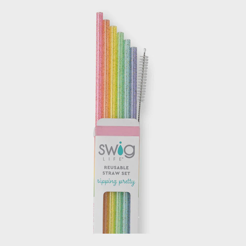 Rainbow Glitter Reusable Straw Set